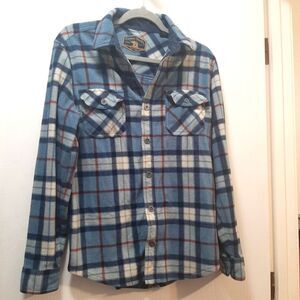 Freedom Foundry Classic Blue Plaid Flannel Fleece  Jacket Shirt Small Petite